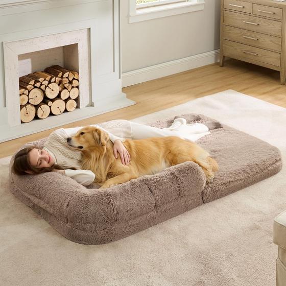 Imagem de Cama Dobrável Bedsure 2 em 1 para Cães e Humanos - Ortopédica, Gigante, com Forro Impermeável