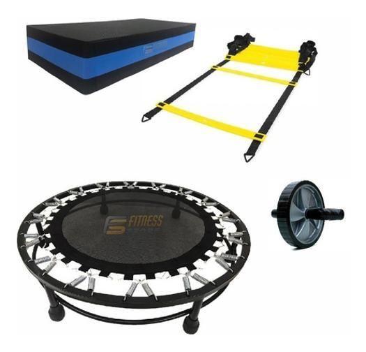 Imagem de Cama Elástica Mini Jump + Roda Abdominal + Escada + Step