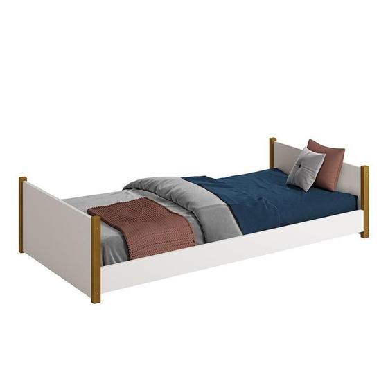 Imagem de Cama Evolutiva 2 em 1 Ravi Branco Fosco com Pés Amadeirado e Colchão D33 - Reller Móveis