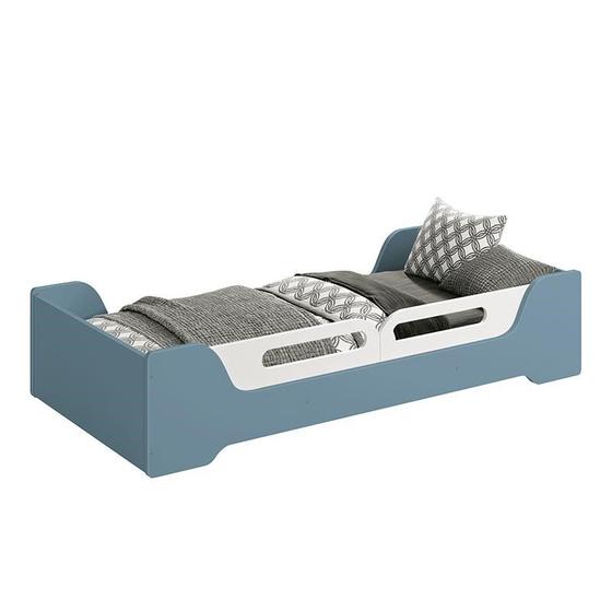 Imagem de Cama Evolutiva 2 em 1 Zaki Azul Fosco com Proteção Lateral Usinada - Reller Móveis