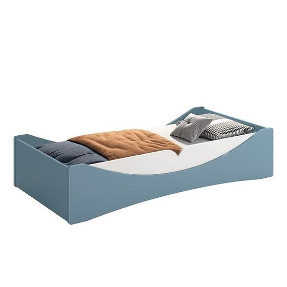 Imagem de Cama Evolutiva Luna Azul Fosco com Proteção Lateral Lisa e Colchão D33 - Reller Móveis