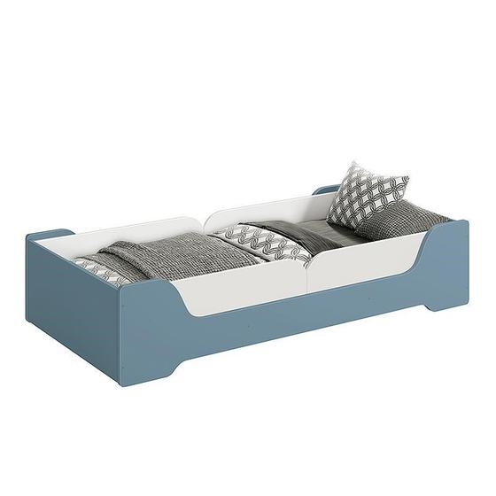 Imagem de Cama Evolutiva Zaki Azul Fosco com 2 Kits Proteção Lateral Lisa e Colchão D20 - Reller Móveis