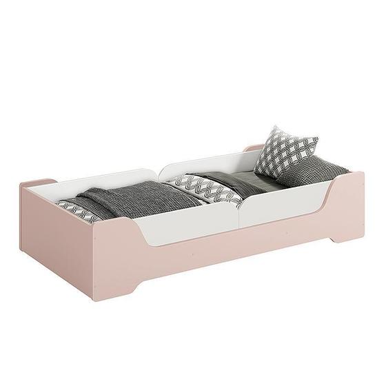 Imagem de Cama Evolutiva Zaki Rosa Fosco com 2 Kits Proteção Lateral Lisa e Colchão D20 - Reller Móveis