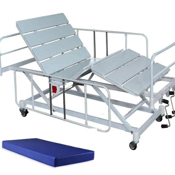 Imagem de Cama Hospitalar Fowler Manual com elevação de leito Standart - 03 Manivelas com colchão D33