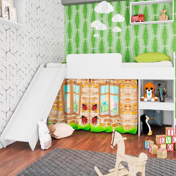 Imagem de Cama Infantil 90 Com Escorregador E Cortina Playground Meu Fofinho