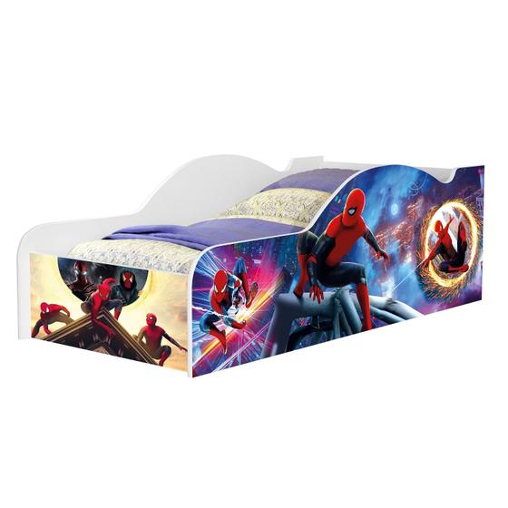 Imagem de Cama Infantil Adesivada Juvenil 14 Homen Aranha para Menino MDF Com Proteção Lateral Entrada Frontal Baixa de Chão