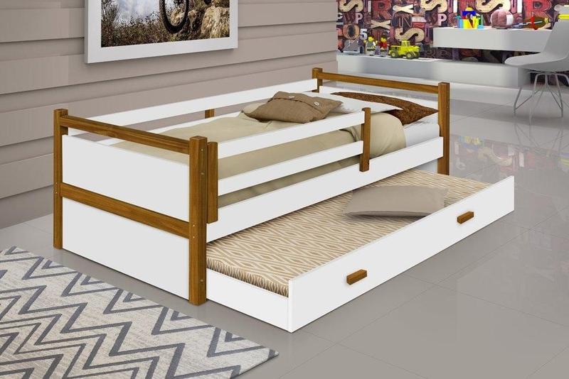 Cama Infantil Bianca Branco/Mel com Pés em Madeira com Cama Auxiliar Menor preço em Cama Infantil Bianca Branco/Mel com Pés em Madeira com Cama Auxiliar