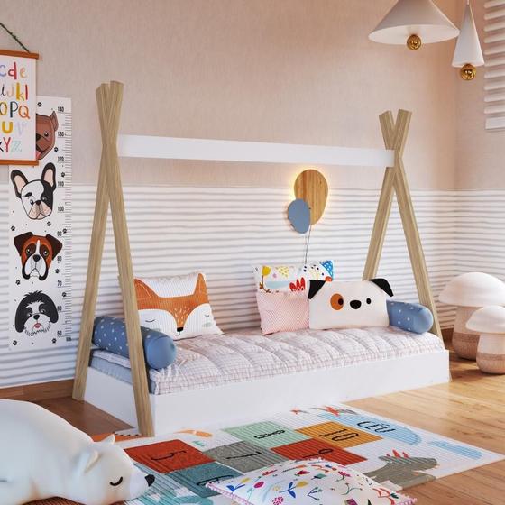 Imagem de Cama Infantil Cabana MDF Marrom Madeira Branco