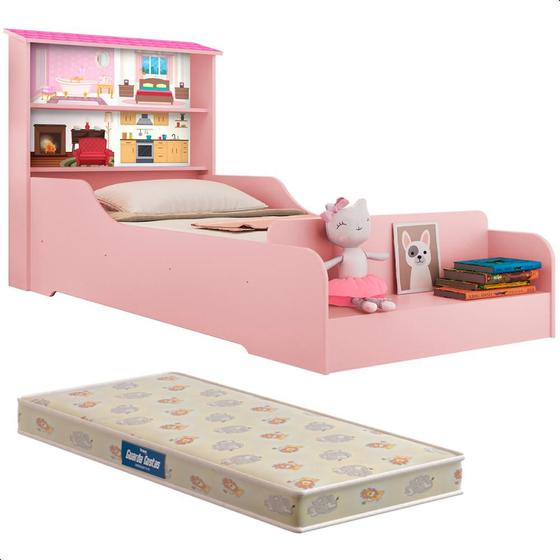 Imagem de Cama Infantil Casa Menina Princesa com Prateleiras e Colchão