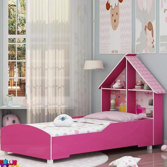 Imagem de Cama Infantil Casinha 090 Com Pés Pink Ploc - Gelius