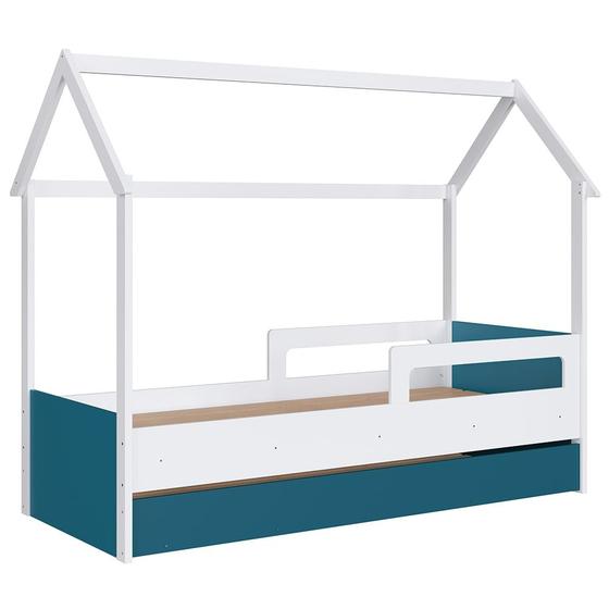 Imagem de Cama Infantil Casinha Com Auxiliar Infix C06 Branco/Azul - Mpozenato