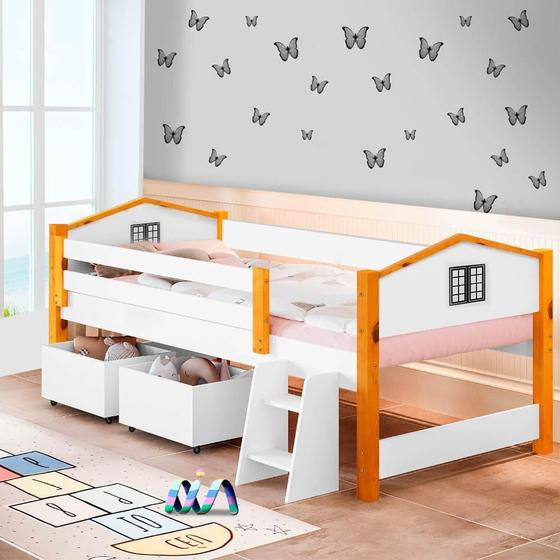 Imagem de Cama Infantil Com Baú Solteiro Casinha Branco Preto Elza Divaloto