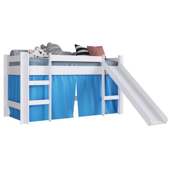 Imagem de Cama Infantil com Escorregador e Cabaninha Bb1000 Branco/Azul - Completa Móveis