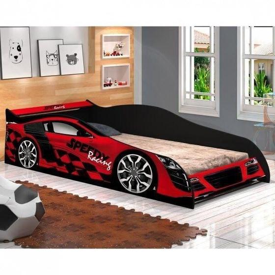 Imagem de Cama Infantil com Proteção Lateral Carro Speed J&A Móveis Vermelho