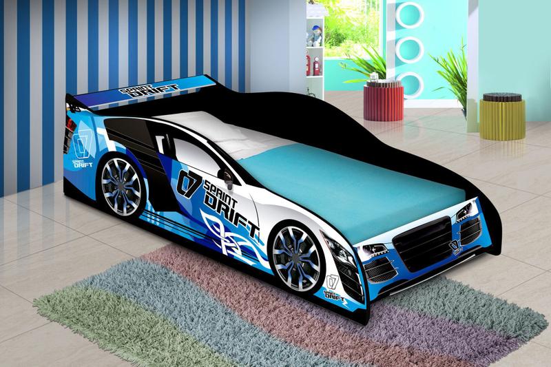 Imagem de Cama Infantil Criança com Grade de Proteção Carro Drift Azul