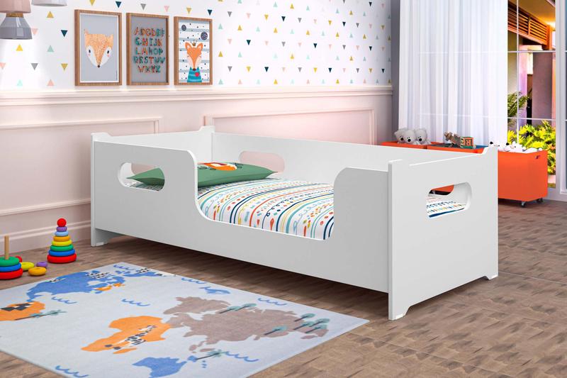 Imagem de Cama Infantil Encanto Branca com Grade Montessori 150cm Mini
