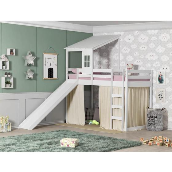 Imagem de Cama Infantil Escorregador Prime Alta II Telhado II e Tenda Casatema