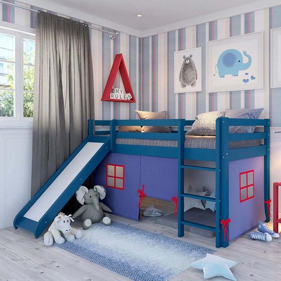 Cama Infantil Kids Com Escorregador E Cabaninha Em Madeira Maciça 3010 Azul - Arbol Movelaria Menor preço em Cama Infantil Kids Com Escorregador E Cabaninha Em Madeira Maciça 3010 Azul - Arbol Movelaria