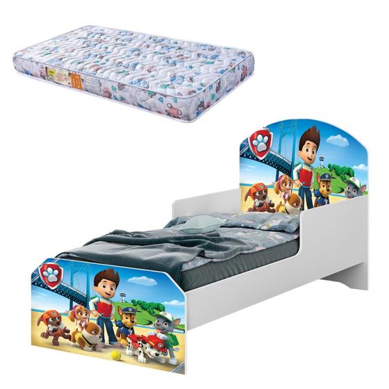 Imagem de Cama Infantil Mini Com Colchão Adesivada Patrulhas Filhotes