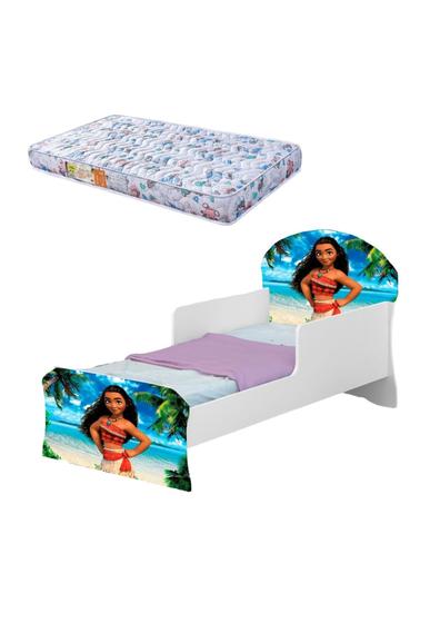 Imagem de Cama Infantil Mini Com Colchão Menina Adesivada Moana
