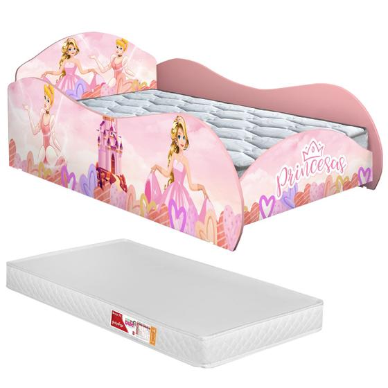 Imagem de Cama Infantil Montessoriana Carros Com Colchão e Grade Proteção  Quarto Personagem Lateral e estrado reforçado juvenil Menina Menino Princesa