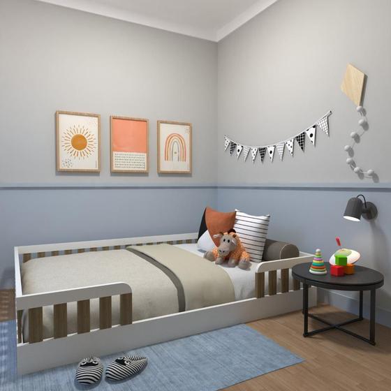 Imagem de Cama Infantil Montessoriana Casal Sol Yescasa Branco/Carvalho Mel