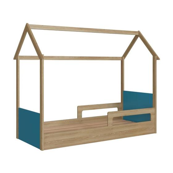 Imagem de Cama Infantil Montessoriana Casinha Completa Móveis Marrom e Azul