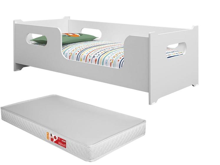 Imagem de Cama Infantil Montessoriana Com Colchão e Grade Proteção  Quarto Lateral e estrado reforçado juvenil Menina Menino Princesa