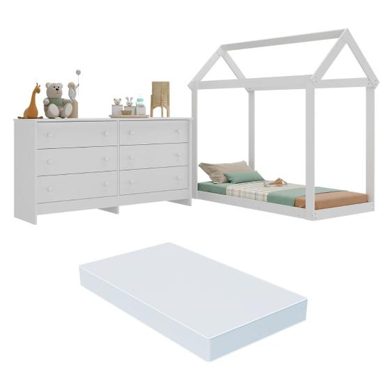 Imagem de Cama Infantil Montessoriana com Colchão Incluso e Cômoda Bambolê Multimóveis MX4288