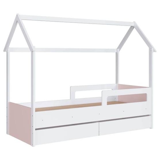 Imagem de Cama Infantil Montessoriana com Gavetas Branco com Rosa