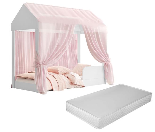 Imagem de Cama Infantil Montessoriana Crystal Com Colchão e Voal Menino Menina Casinha Grade Cercado Solteiro Crianças Caminha Boneca Cabana Resistente Bebê