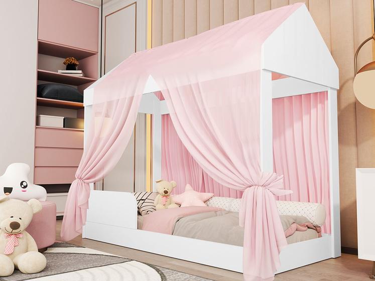 Imagem de Cama Infantil Montessoriana Crystal Com Colchão e Voal Rosa