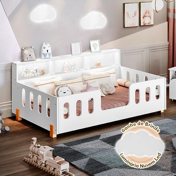 Imagem de Cama Infantil Montessoriana Led Nina com Nicho Incluso Luminária Led - Branco