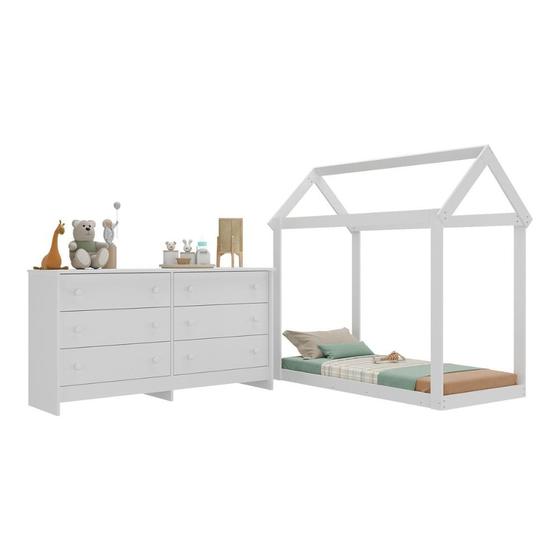 Imagem de Cama Infantil Montessoriana para Colchão 150 x 70cm com Cômoda Bambolê Multimóveis MX4287