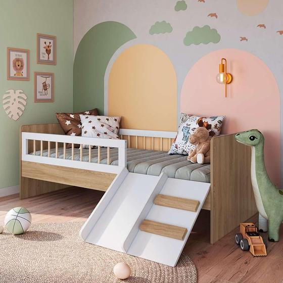 Imagem de Cama Infantil Montessoriana Solteiro 135cm x 193cm Aveiro Oak Branco Affetto Completa Móveis