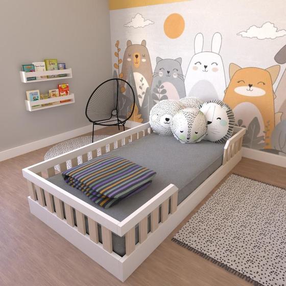 Cama Infantil Montessoriana Solteiro Cori Yescasa Branco/Geneve Menor preço em Cama Infantil Montessoriana Solteiro Cori Yescasa Branco/Geneve