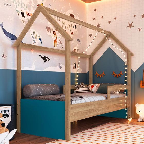 Imagem de Cama Infantil Montessoriana Soninho Oak/Azul - Panorama Móveis