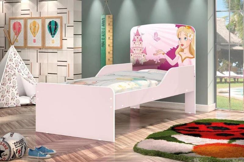 Imagem de Cama Infantil NIC Princesa Com Colchão 100% MDF Cor Rosa