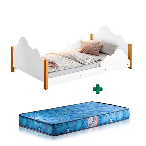 Imagem de Cama Infantil Nuvem Com Grade De Proteção Branca Cristal Divaloto Com Colchão Gazin