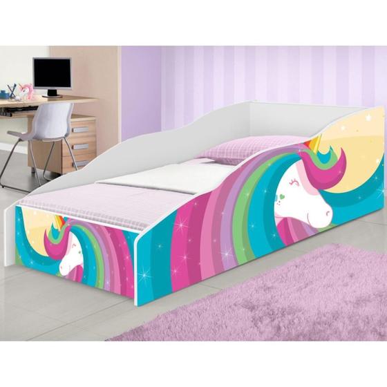 Cama Infantil Play Unicórnio Arco Íris com Colchão Menor preço em Cama Infantil Play Unicórnio Arco Íris com Colchão