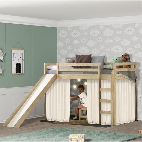 Imagem de Cama Infantil Prime Alta II com Escorregador e Tenda Casatema