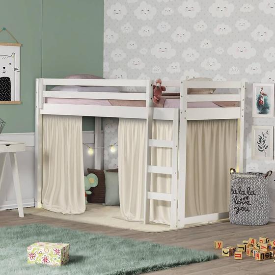 Imagem de Cama infantil Prime Alta II com Tenda Branco/Creme -Casatema