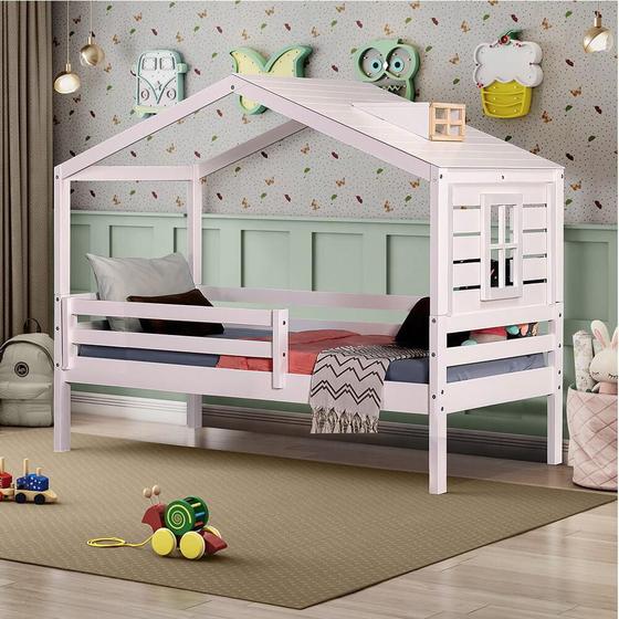 Imagem de Cama Infantil Prime com Telhado Claraboia e Janela Branco/Natural - Casatema