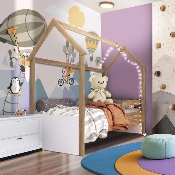 Imagem de Cama Infantil Solteiro Casinha Aveiro Oak Branco Carrossel Shop JM