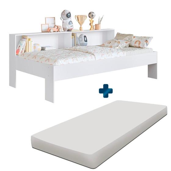 Imagem de Cama Infantil Solteiro Com Colchão E Nichos Branco Sunset Shop JM