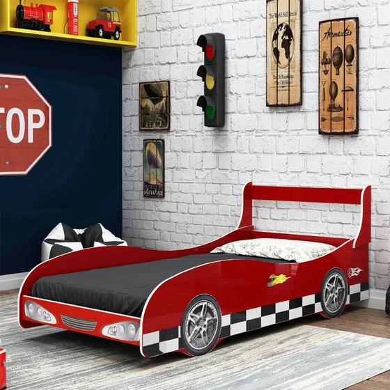 Imagem de Cama Infantil Solteiro para Colchão 88cm - Gelius Carro Rally - Vermelho