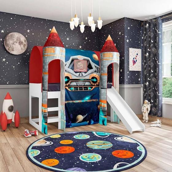Cama Joy Espaço com Escorregador e Dossel 2 Torres e Luz de Led Pura Magia Branco/Azul/Vermelho Menor preço em Cama Joy Espaço com Escorregador e Dossel 2 Torres e Luz de Led Pura Magia Branco/Azul/Vermelho