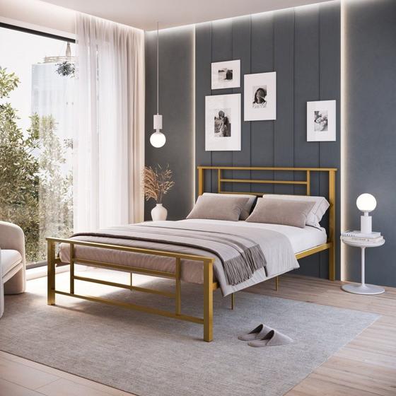 Imagem de Cama King em Ferro Estilo Industrial Emy Dourado