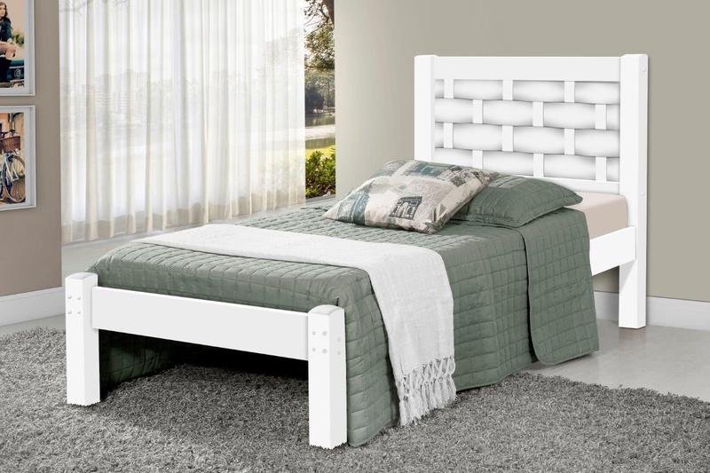 Imagem de Cama LAI Solteiro Com Cabeceira Trabalhada 100% MDF Com EStrado em Madeira Cor Branca