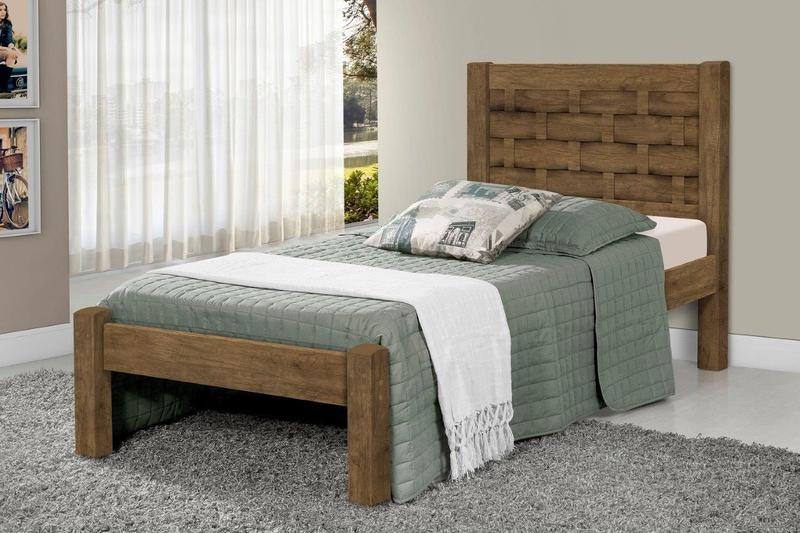 Imagem de Cama LAI Solteiro Com Cabeceira Trabalhada 100% MDF Com EStrado em Madeira Cor Jequitiba